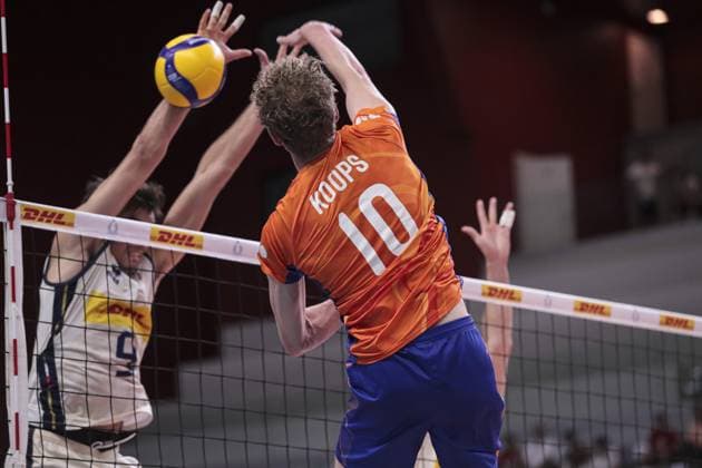 10 Tom Koops (Dutch national volleyball team) and 9 Sani Francesco (Italian national volleyball team) during 2025 FIPAV Cup Men - Italy vs Holland, International volleyball match in Turin, Italy, August 31 2025  Copyright: xNorbertoxMaccagno IPAxSportx xipa-agency.netx xx IPA_63784788 IPA_Agency_IPA63784788