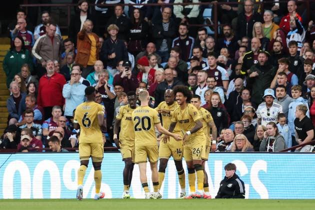Birmingham, England, 31st August 2025. Jean-Philippe Mateta of Crystal Palace celebrates his goal to make it 0-1 during the Aston Villa vs Crystal Palace Premier League match at Villa Park, Birmingham. Picture credit should read: Jessica Hornby Sportimage EDITORIAL USE ONLY. No use with unauthorised audio, video, data, fixture lists, club league logos or live services. Online in-match use limited to 120 images, no video emulation. No use in betting, games or single club league player publications. SPI_045_JH_Villa_Palace SPI-4102-0045