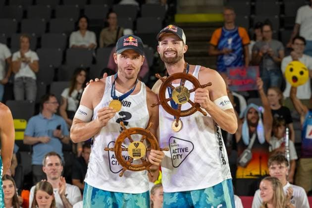 RECORD DATE NOT STATED Beach Pro Tour - Elite 16 Hamburg, 31.08.2025 Christian Sandlie Sorum (Player 2, NOR), Anders Berntsen Mol (Player 1; Beach Pro Tour - Elite 16 Hamburg am 31.08.2025 Copyright: xBEAUTIFULxSPORTS PeterxWeberx