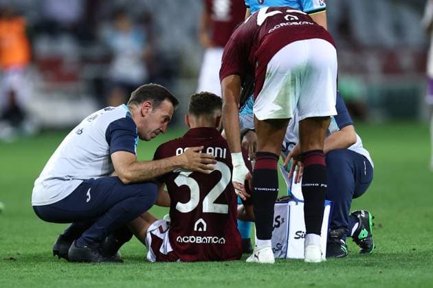 Kristjan Asllani (Torino Fc) injured, Serie A, Torino FC v ACF Fiorentina, Olimpico, August 31, 2025, Turin, Italy.