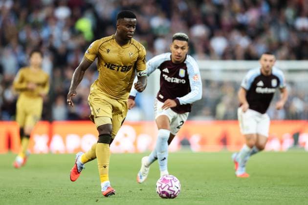 Birmingham, England, 31st August 2025. Marc Guehi of Crystal Palace in action during the Aston Villa vs Crystal Palace Premier League match at Villa Park, Birmingham. Picture credit should read: Jessica Hornby Sportimage EDITORIAL USE ONLY. No use with unauthorised audio, video, data, fixture lists, club league logos or live services. Online in-match use limited to 120 images, no video emulation. No use in betting, games or single club league player publications. SPI_052_JH_Villa_Palace SPI-4102-0052
