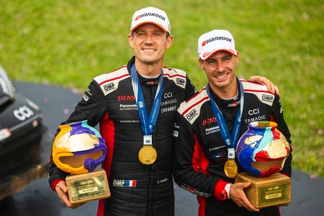 AUTO - WRC, Motorsport Rallye, WM - RALLY DEL PARAGUAY 2025 OGIER Sebastien, Toyota GR Yaris Rally1, portrait, LANDAIS Vincent, Toyota GR Yaris Rally1, portrait, podium, portrait during the 2025 Rally del Paraguay, 10th round of the 2025 WRC World Rally Car Championship, from August 28 to 31, 2025 at Encarnacion, Itapua, Paraguay - EncarnacionParaguay  Copyright: xNikosxKatikisx