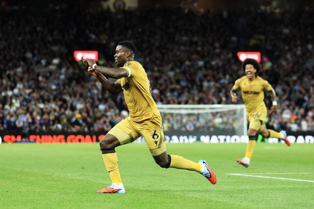 Birmingham, England, 31st August 2025. Marc Guehi of Crystal Palace celebrates his goal to make it 0-2 during the Aston Villa vs Crystal Palace Premier League match at Villa Park, Birmingham. Picture credit should read: Jessica Hornby Sportimage EDITORIAL USE ONLY. No use with unauthorised audio, video, data, fixture lists, club league logos or live services. Online in-match use limited to 120 images, no video emulation. No use in betting, games or single club league player publications. SPI_067_JH_Villa_Palace SPI-4102-0067