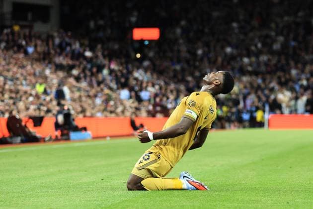 Birmingham, England, 31st August 2025. Marc Guehi of Crystal Palace celebrates his goal to make it 0-2 during the Aston Villa vs Crystal Palace Premier League match at Villa Park, Birmingham. Picture credit should read: Jessica Hornby Sportimage EDITORIAL USE ONLY. No use with unauthorised audio, video, data, fixture lists, club league logos or live services. Online in-match use limited to 120 images, no video emulation. No use in betting, games or single club league player publications. SPI_068_JH_Villa_Palace SPI-4102-0068