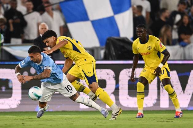Mattia Zaccagni of S.S. Lazio and Abdou Harroui of Hellas Verona F.C. are in action during the 2nd day of the Serie A Championship between S.S. Lazio and Hellas Verona F.C. at the Olympic Stadium on August 31, 2025 in Rome, Italy.  Copyright: xDomenicoxCippitelli IPAxSportx xipa-agency.netx xx IPA_63788772 IPA_Agency_IPA63788772