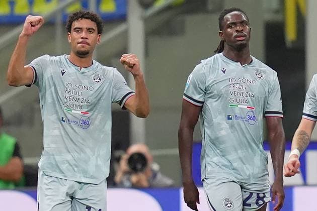 Udinese s Arthur Atta celebrates after scoring 1-2 during the Serie A soccer match between Inter and Udinese at the San Siro Stadium in Milan , north Italy - Sunday , August 31 , 2025. - Soccer .  Copyright: xSpada LaPressex