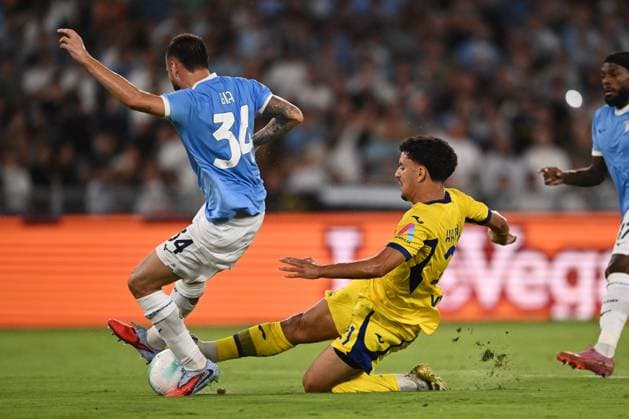 Mario Gila of S.S. Lazio and Abdou Harroui of Hellas Verona F.C. are in action during the 2nd day of the Serie A Championship between S.S. Lazio and Hellas Verona F.C. at the Olympic Stadium on August 31, 2025 in Rome, Italy.  Copyright: xDomenicoxCippitelli IPAxSportx xipa-agency.netx xx IPA_63790243 IPA_Agency_IPA63790243
