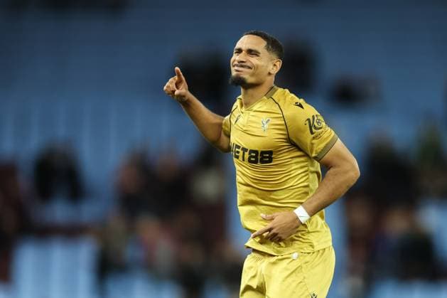 Birmingham, England, 31st August 2025. Maxence Lacroix of Crystal Palace celebrates his teams win after the Aston Villa vs Crystal Palace Premier League match at Villa Park, Birmingham. Picture credit should read: Jessica Hornby Sportimage EDITORIAL USE ONLY. No use with unauthorised audio, video, data, fixture lists, club league logos or live services. Online in-match use limited to 120 images, no video emulation. No use in betting, games or single club league player publications. SPI_089_JH_Villa_Palace SPI-4102-0089