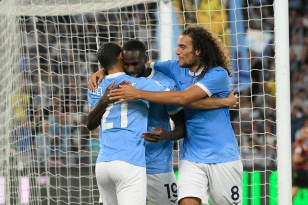Lazio™s Boulaye Dia and Lazio™s Reda Belahyane Lazio s Matteo Guendouzi celebrates after scoring the goal 3-0during the Serie A Enilive soccer match between SS Lazio and Hellas Verona at the Rome s Olympic stadium, Italy - Sunday, August 31, 2025. - Soccer.  Copyright: xFabrizioxCorradetti LaPressex