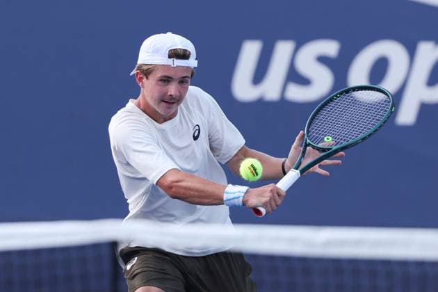 Flynn Thomas (SUI), Jungen Einzel, Boys Singles, US Open Championships 2023, USTA Billie Jean King National Tennis Center, Flushing Meadows, New York, USA . Copyright: xJuergenxHasenkopfx