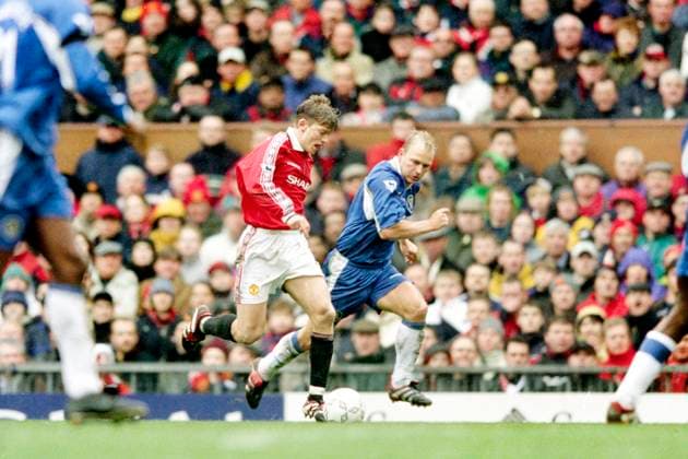 990307 Fotboll, Premier League, Manchester United, ManU - Chelsea, 0-0: Jesper Blomqvist, Manchester United. Copyright: BILDBYRAN BB990307BB059