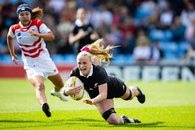 New Zealand Women v Japan Women Women s Rugby World Cup 2025 31 08 2025. Jorja Miller of New Zealand scores her sides second try during the Women s Rugby World Cup 2025 match between New Zealand Women and Japan Women at Sandy Park, Exeter, United Kingdom on 31 August 2025. Exeter Sandy Park Devon United Kingdom Editorial use only , Copyright: xSimonxKingx PSI-22708-0080