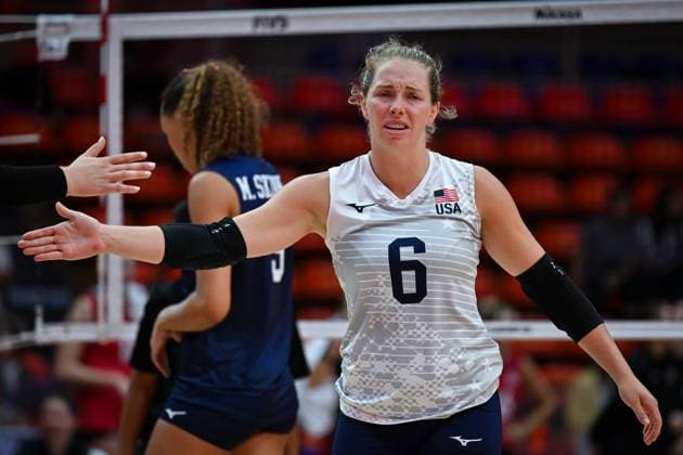 US v Canada - FIVB Women’s World Volleyball Championship BANGKOK, THAILAND - SEPTEMBER 01: Morgan Hentz of US in action during the FIVB Women s World Volleyball Championship match between US and Canada at Huamark Indoor Stadium in Bangkok, Thailand on September, 2025. Mustafa Hatipoglu Anadolu Banghok Thailand. Editorial use only. Please get in touch for any other usage.  Copyright: x2025xAnadoluxMustafaxHatipoglux