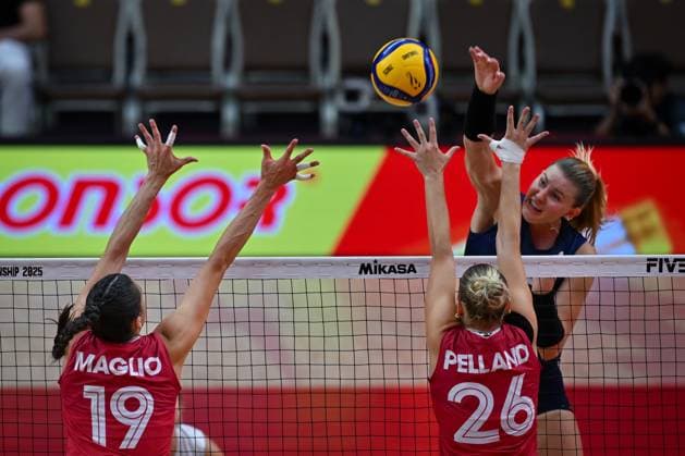 USA v Canada - FIVB Women’s World Volleyball Championship BANGKOK, THAILAND - SEPTEMBER 01: Sarah Franklin (22) of USA during their FIVB Women’s World Volleyball Championship match between USA and Canada at Huamark Indoor Stadium in Bangkok, Thailand, on September 01, 2025. Mustafa Hatipoglu Anadolu Bangkok Thailand. Editorial use only. Please get in touch for any other usage.  Copyright: x2025xAnadoluxMustafaxHatipoglux