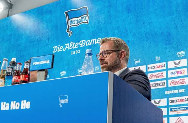 Fussball, Herren, Saison 2025 26, 2. Bundesliga, Hertha BSC, Pressekonferenz zur Vorstellung des neuen Geschäftsführers, im Bild: Präsident Fabian Drescher (Hertha BSC), 01.09. 2025,