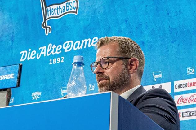 Fussball, Herren, Saison 2025 26, 2. Bundesliga, Hertha BSC, Pressekonferenz zur Vorstellung des neuen Geschäftsführers, im Bild: Präsident Fabian Drescher (Hertha BSC), 01.09. 2025,