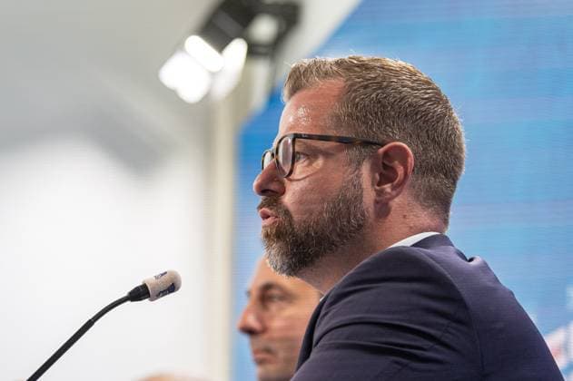 Fussball, Herren, Saison 2025 26, 2. Bundesliga, Hertha BSC, Pressekonferenz zur Vorstellung des neuen Geschäftsführers, im Bild: Präsident Fabian Drescher (Hertha BSC), 01.09. 2025,