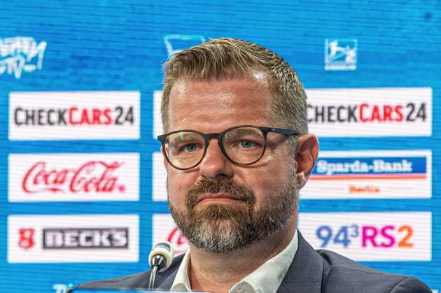 Fussball, Herren, Saison 2025 26, 2. Bundesliga, Hertha BSC, Pressekonferenz zur Vorstellung des neuen Geschäftsführers, im Bild: Präsident Fabian Drescher (Hertha BSC), 01.09. 2025,