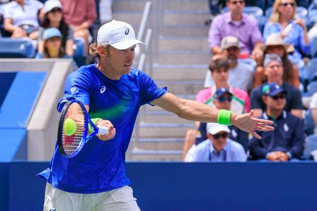 September 1, 2025, Flushing Meadows, New York, USA: Alex de Minaur hits a forehand during a match against Leandro Riedi on Day 9 of the 2025 US Open at USTA Billie Jean King National Tennis Center on Monday September 1, 2025 in the Flushing neighborhood of the Queens borough of New York City. JAVIER ROJAS PI Flushing Meadows USA - ZUMAp124 20250901_zaa_p124_034 Copyright: xJavierxRojasx
