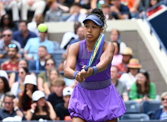 Naomi Osaka of JAP during the match with Coco Gauff of USA in straight sets 6-3 6-2 in the fourth round on Arthur Ashe Stadium on day 9 at the 2025 US Open Tennis Championship at the USTA Billie Jean King National Tennis Center in New York City on Monday, September 01, 2025.  NYP20250901309 LARRYxMARANO