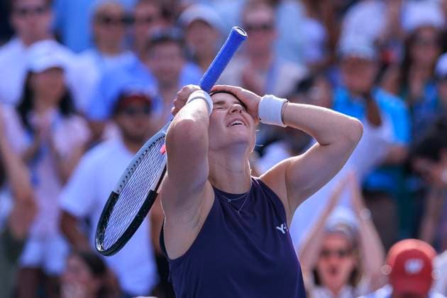 September 1, 2025, Flushing Meadows, New York, USA: Karolina Muchova reacts in disbelieve after winning her match against Marta Kostyuk on Day 9 of the 2025 US Open at USTA Billie Jean King National Tennis Center on Monday September 1, 2025 in the Flushing neighborhood of the Queens borough of New York City. JAVIER ROJAS PI Flushing Meadows USA - ZUMAp124 20250901_zaa_p124_086 Copyright: xJavierxRojasx