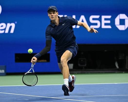 Jannik Sinner of ITA reacts after defeating Alexander Bublik in straight sets 6-1 6-1 6-1 in the fourth round on Arthur Ashe Stadium on day 9 at the 2025 US Open Tennis Championship at the USTA Billie Jean King National Tennis Center in New York City on Monday, September 01, 2025.  NYP20250901335 LARRYxMARANO