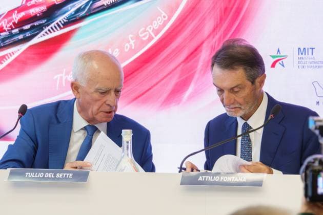 Attilio Fontana, Presidente della Regione Lombardia e Tullio Del Sette, Commissario Straordinario dell Automobile Club d Italia (ACI) during Pirelli Gran Premio d Italia 2025 - press conference, PK, Pressekonferenz Formula 1 Championship in Monza, Italy, September 02 2025  Copyright: xLucaxRossini IPAxSportx xipa-agency.netx xx IPA_63954833 IPA_Agency_IPA63954833