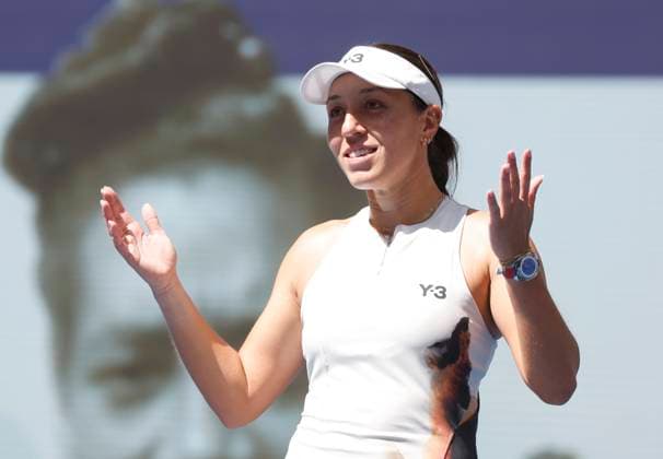 Jessica Pegula celebrates after defeating Barbora.Krejcikova of Czechia in straight sets in their quarterfinal match in Arthur Ashe Stadium on day 8 at the 2025 US Open Tennis Championship at the USTA Billie Jean King National Tennis Center in New York City on Tuesday, September 2, 2025.  NYP20250902101 JOHNxANGELILLO