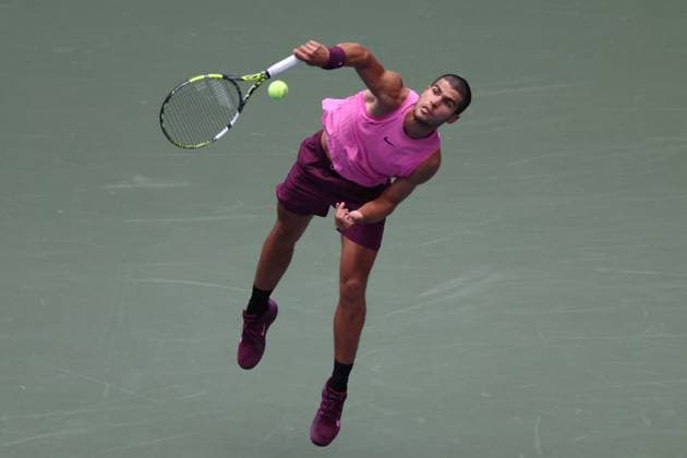 September 2, 2025, New York City, New York, United States: CARLOS ALCARAZ of Spain during the match against J. Lehecka of Czech Republic in the quarterfinals of US Open 2025 at the USTA Billie Jean King National Tennis Center. Queens, New York City. Alcaraz won 6:4,6:2, 6:4. New York City United States - ZUMAc278 20250902_zsp_c278_007 Copyright: xMarcinxCholewinskix