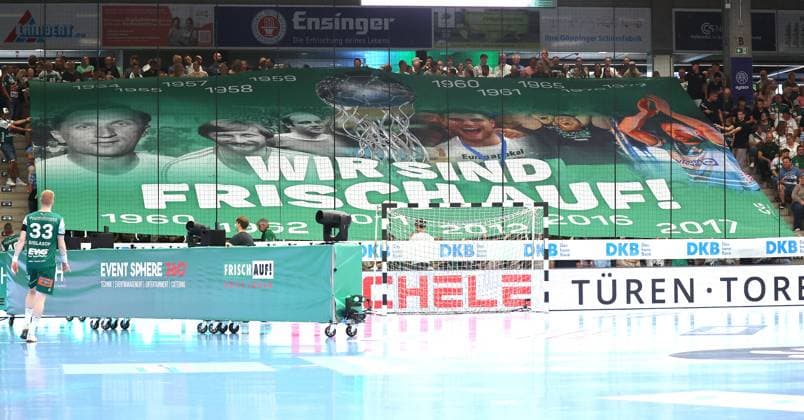 03.09.2025, Deutschland, Göppingen, Handball DAIKIN HBL! Bundesliga Saison 2025 2026, FRISCH AUF! Göppingen vs. Füchse Berlin, Banner, Choreo, Wir sind Frisch Auf!