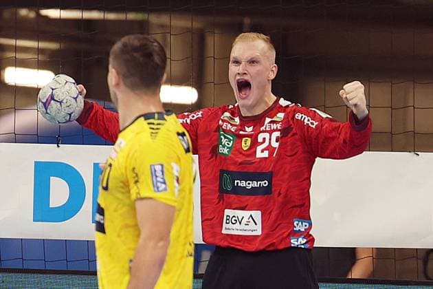 03.09.2025, xrekx, Handball Daikin HBL, Rhein Neckar Loewen - GWD Minden v.l. David Späth Spaeth (Rhein-Necker Loewen) Jubel (DFL DFB REGULATIONS PROHIBIT ANY USE OF PHOTOGRAPHS as IMAGE SEQUENCES and or QUASI-VIDEO) Mannheim