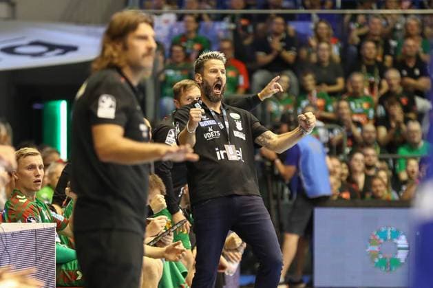 03.09.2025, xgox, Handball - Daikin HBL SC Magdeburg - ThSV Eisenach emspor, v.l. Bennet Wiegert (Magdeburg, Trainer) Jubel, Torjubel, jubelt ueber das Tor, celebrate the goal, celebration Magdeburg