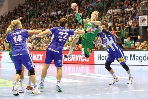 03.09.2025, xgox, Handball - Daikin HBL SC Magdeburg - ThSV Eisenach emspor, v.l. Gisli Thorgeir Kristjansson (Magdeburg, 10) wirft Tor, Torschuetze, erzielt Tor, Treffer, scores the goal Magdeburg