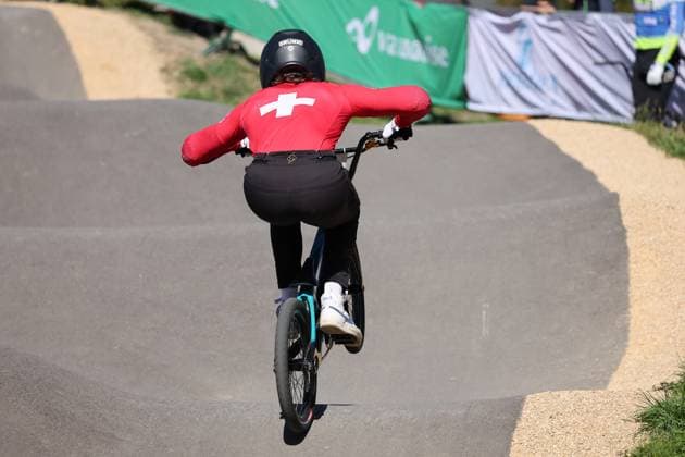 03 09 2025, Monthey, Monthey, 2025 UCI Mountain Bike World Championships, Sirio Grünig (SUI) during free training of the Pump Track Monthey Monthey Valais Switzerland Copyright: xJustPictures.ch FrancescoxMinghettix jp-en-FrMi-MNG_6421