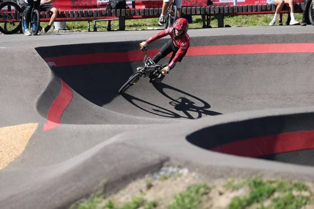 03 09 2025, Monthey, Monthey, 2025 UCI Mountain Bike World Championships, Jesse Elzenga (NED) during free training of the Pump Track Monthey Monthey Valais Switzerland Copyright: xJustPictures.ch FrancescoxMinghettix jp-en-FrMi-MNG_6501