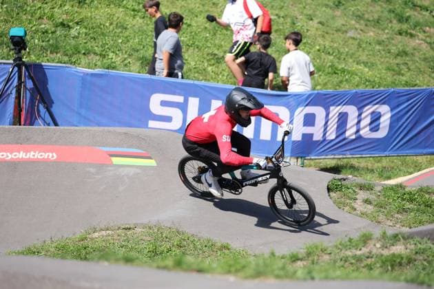 03 09 2025, Monthey, Monthey, 2025 UCI Mountain Bike World Championships, Sirio Grünig (SUI) during free training of the Pump Track Monthey Monthey Valais Switzerland Copyright: xJustPictures.ch FrancescoxMinghettix jp-en-FrMi-MNG_6564
