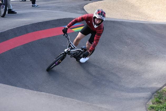 03 09 2025, Monthey, Monthey, 2025 UCI Mountain Bike World Championships, Kristaps Veksa (LAT) during free training of the Pump Track Monthey Monthey Valais Switzerland Copyright: xJustPictures.ch FrancescoxMinghettix jp-en-FrMi-MNG_6743