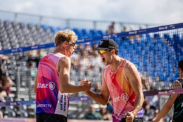 Beachvolleyball I Deutsche Meisterschaften 2025 I Timmendorfer Strand I Tag 1 I 04.09.2025 Jubel bei Tamo Wüst (VC Olympia Berlin) und Tristan Fröbel (Sonne im Paradies e.V.) Timmendorfer Strand Schleswig-Holstein Deutschland Copyright: xLobeca JasperxLorenzx
