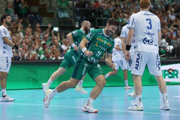04.09.2025, xtgx, Handball, Daikin HBL, SC DHfK Leipzig - TBV Lemgo Lippe v.l. Lukas Binder (Leipzig, 11) Jubel, Torjubel, jubelt ueber das Tor, celebrate the goal, celebration Leipzig
