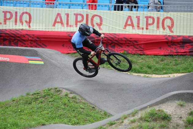 04 09 2025, Monthey, Monthey, 2025 UCI Mountain Bike World Championships, Bruno Stappert (GER) during his seeding run at the Pump Track competition Monthey Monthey Valais Switzerland Copyright: xJustPictures.ch FrancescoxMinghettix jp-en-FrMi-MNG_1209