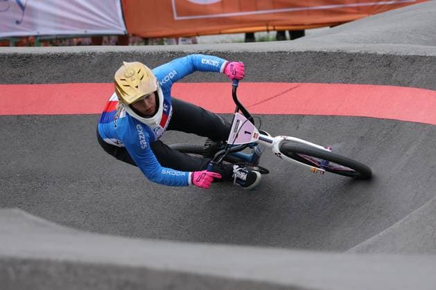 04 09 2025, Monthey, Monthey, 2025 UCI Mountain Bike World Championships, Sabina KoÅ¡arkova (CZE) during her seeding run at the Pump Track competition Monthey Monthey Valais Switzerland Copyright: xJustPictures.ch FrancescoxMinghettix jp-en-FrMi-MNG_8999