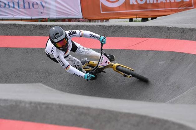 04 09 2025, Monthey, Monthey, 2025 UCI Mountain Bike World Championships, Alina Beck (GER) during her seeding run at the Pump Track competition Monthey Monthey Valais Switzerland Copyright: xJustPictures.ch FrancescoxMinghettix jp-en-FrMi-MNG_9418
