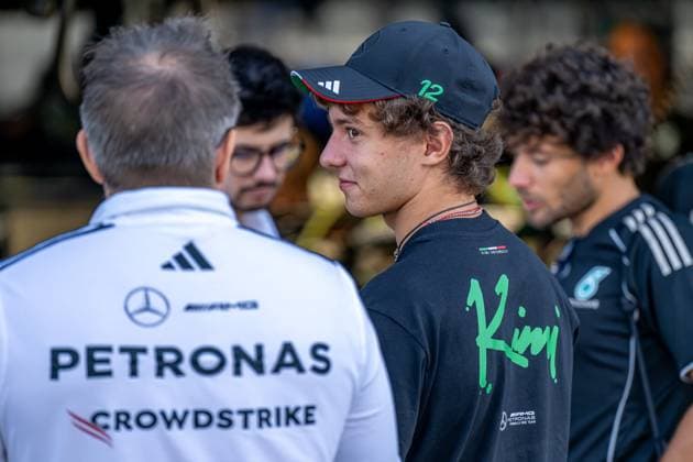 MONZA, ITALY: Andrea Kimi Antonelli, racing for the Mercedes team during the 2025 Formula 1 Italian Grand Prix at the Monza Circuit in Monza, Italy