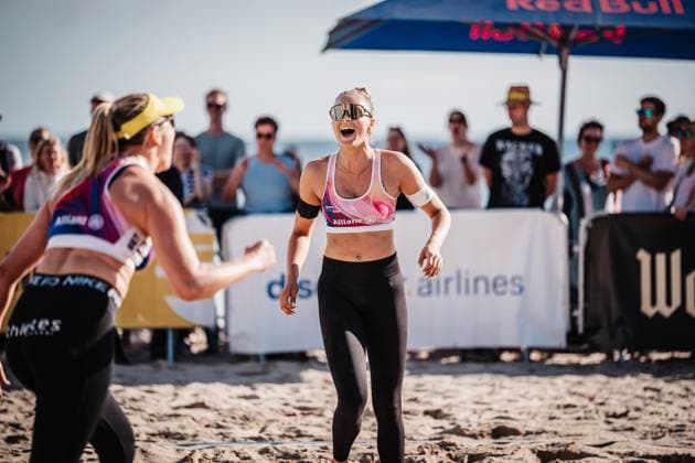 Beachvolleyball Frauen Deutsche Meisterschaften 2025 Timmendorfer Strand 04.09.2025 Anna-Chiara Reformat jubelt Timmendorfer Strand Ahmann-Hager-Arena Schleswig-Holstein Deutschland