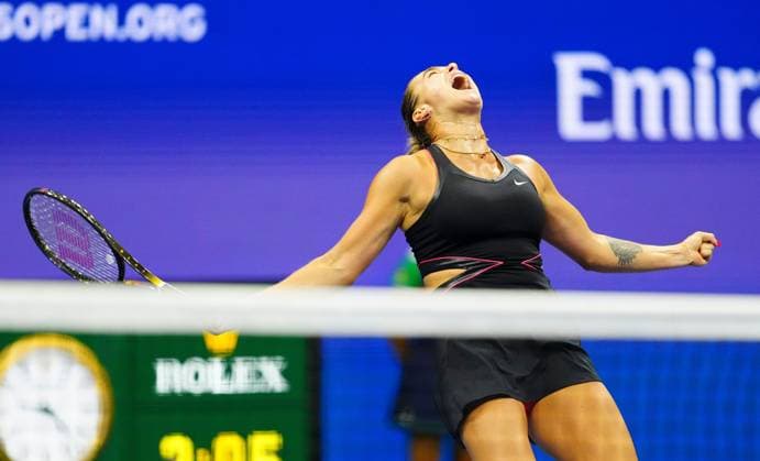 Aryna Sabalenka celebrates her semi final win over Jessica Pegula 2025 US Open, Day Twelve, USTA Billie Jean King National Tennis Center, New York, USA - 04 Sept 2025New York USTA Billie Jean King National T New York (NY) United States of America  Copyright: xJavierxGarcia Shutterstockx 15467787h