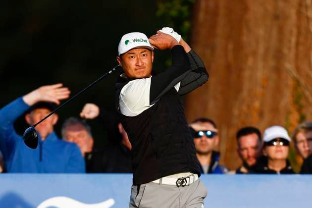 5th September 2025; The K Club, Straffan, County Kildare, Ireland: Amgen Irish Open Golf Second Round; Haotong Li of China tees off on the 10th tee  PeterxFitzpatrick