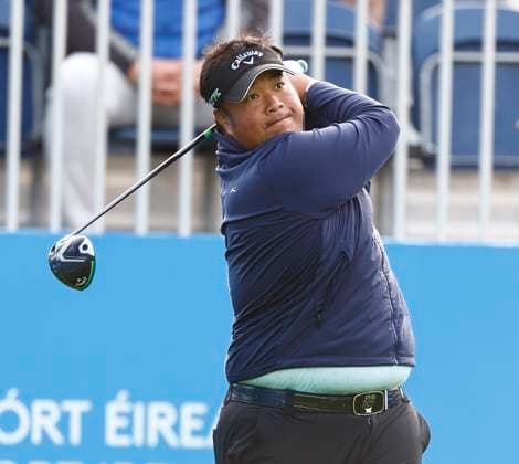 5th September 2025; The K Club, Straffan, County Kildare, Ireland: Amgen Irish Open Golf Second Round; Kiradech Aphibarnrat of Thailand tees off on the 1st hole  PeterxFitzpatrick