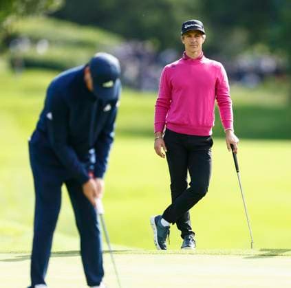 5th September 2025; The K Club, Straffan, County Kildare, Ireland: Amgen Irish Open Golf Second Round; Thorbjorn Olesen of Denmark waits for his playing partner to finish putting on the 2nd green  PeterxFitzpatrick