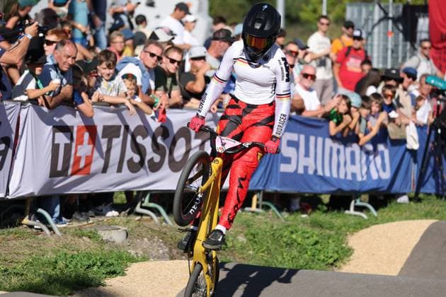 05 09 2025, Monthey, Monthey, 2025 UCI Mountain Bike World Championships, Alina Beck (GER) during her Pump Track s 1 16 Final Monthey Monthey Valais Switzerland Copyright: xJustPictures.ch FrancescoxMinghettix jp-en-FrMi-MNG_3886