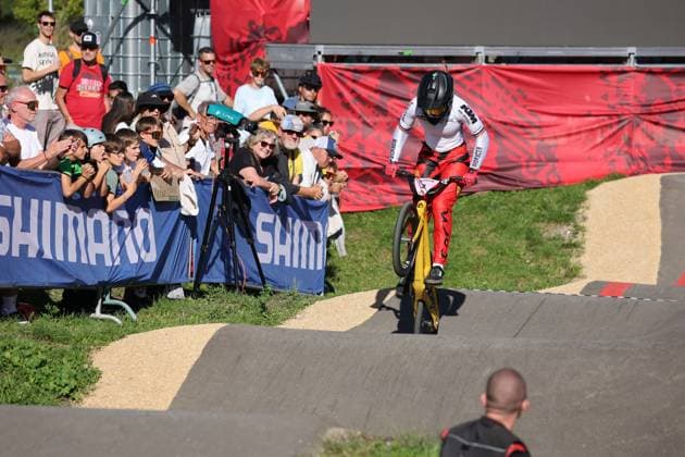 05 09 2025, Monthey, Monthey, 2025 UCI Mountain Bike World Championships, Alina Beck (GER) during her Pump Track s 1 16 Final Monthey Monthey Valais Switzerland Copyright: xJustPictures.ch FrancescoxMinghettix jp-en-FrMi-MNG_3884